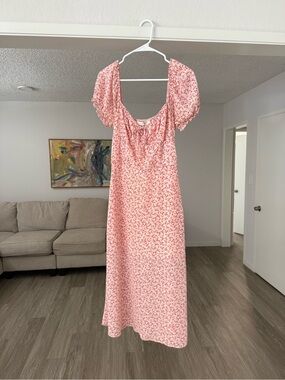 Row a Floral Pink Puff-Sleeve Maxi Dress